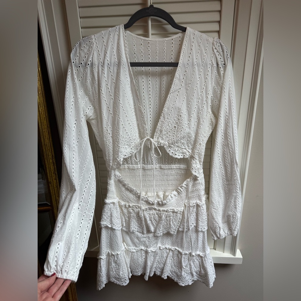 Eyelet Tie-Front Mini Dress in White